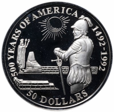 купить Острова Кука 50 долларов 1992 "500 лет открытию Америки - Диего де Альмагро"