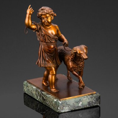 купить Скульптурная композиция (статуэтка) "Путти с собакой", металл, камень, Европа, 1970-1990 гг.