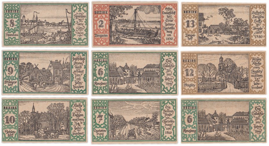 купить Германия (Бранденбург: Берлин) набор из  9 нотгельдов 1921 (92.1/B1)