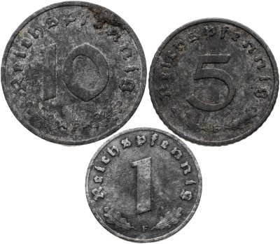 купить Германия набор 1,5,10 рейхспфеннигов 1943, Двор "F"