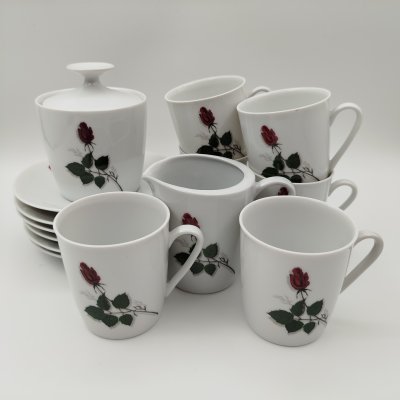 купить Набор кофейный на 6 персон, украшенный изображением роз (14 предметов), фарфор, деколь, Gebrüder Winterling, Германия, 1960-1980 гг.