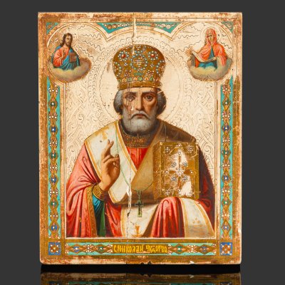 купить Икона "Св. Николай Чудотворец" (извод "Никейское чудо"), дерево, левкас, темпера, цировка, золочение, Российская империя, 1890-1915 гг.