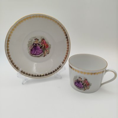 купить Пара чайная (большая) "Галантная сцена", фарфор, деколь с подрисовкой, золочение, Seltmann Weiden, Германия, 1960-1980 гг.