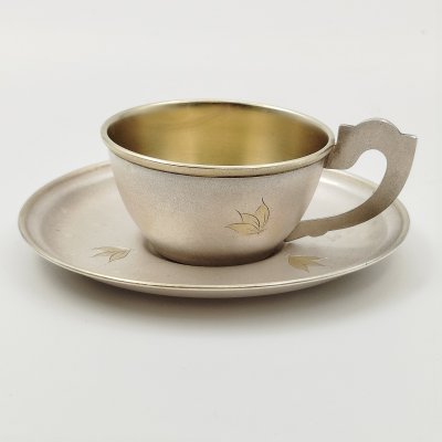 купить Пара кофейная с цветочным декором, мельхиор (медь-никель), золочение, Мстерская художественная фабрика «Ювелир», СССР, 1960-1970 гг.