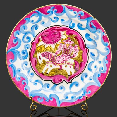 купить Настенное блюдо "Иванушка-дурачок и волшебный Конёк-Горбунок", фарфор, роспись, золочение, Дулевский фарфоровый завод (Дулёво), СССР, 1960-1980 гг.