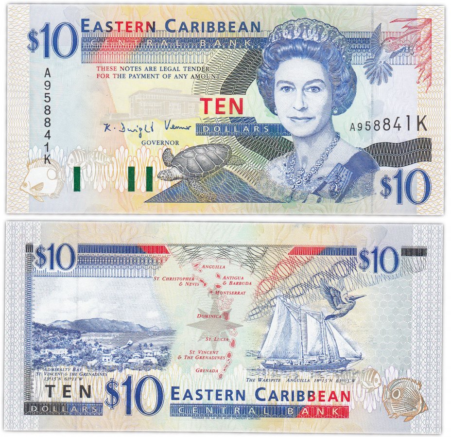 купить Восточные Карибы 10 долларов 1994 (Pick 32k) St.Kitts