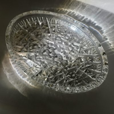 купить Блюдо сервировочное овальной формы "Космос", автор Л.Д. Смирнова, хрусталь, пресс, Ленинградский завод художественного стекла (ЛЗХС), СССР, 1960-1980 гг.