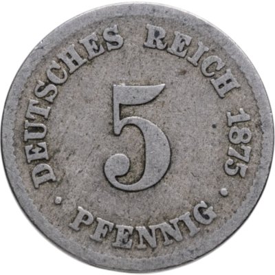 купить Германия 5 пфеннигов 1875 знак монетного двора: "G" - Карлсруэ