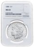 Купить США 1 доллар (dollar) 1885  "Доллар Моргана" Без отметки монетного двора, в слабе NGC MS63