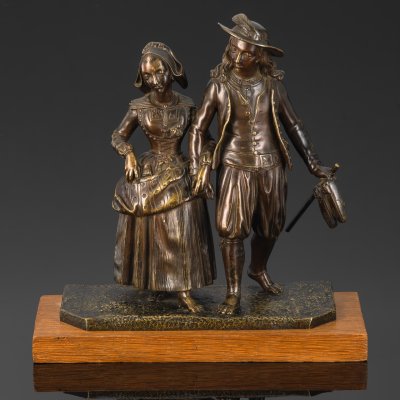 купить Статуэтка "Прогулка влюбленных босиком", бронза, литье, дерево, Западная Европа, 1900-1930 гг.