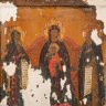 Купить Икона "Образ Богородицы Печерской с Преподобными Антонием и Феодосием Печерскими", (Свенская), дерево, (доска с ковчегом), темпера, Российская империя, 1800-1850 гг.