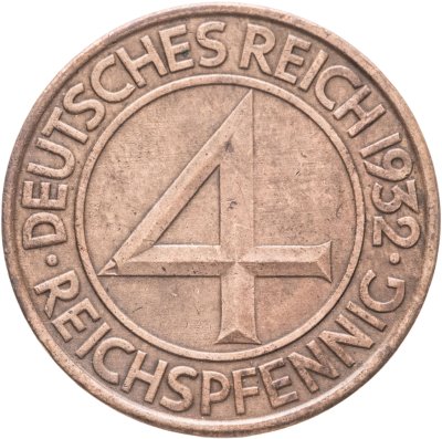 купить Германия 4 рейхспфеннига (reichspfennig) 1932, знак монетного двора "A" — Берлин