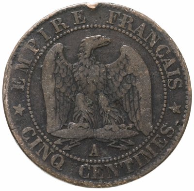 Купить Франция 5 сантимов (centimes) 1856 A