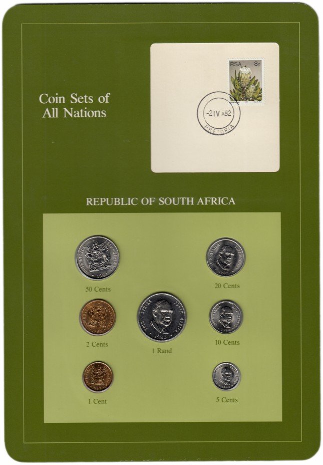 купить Серия "Наборы монет всех стран мира" - ЮАР (набор из 7 монет и 1 марки в буклете)