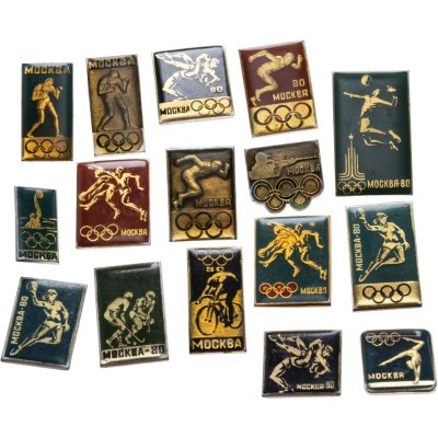 купить Подборка значков с видами спортивных соревнований на Играх XXII летней Олимпиады Москва-1980, СССР, Предприятие при колонии 34/1 (г. Тюмень), 1980-е гг.