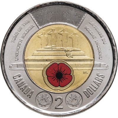 купить Канада 2 доллара 2025 "Чествование неизвестного солдата Канады", цветная