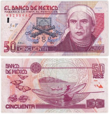 купить Мексика 50 новых песо 1992 "Бабочка-наместник (Limenitis archippus)"