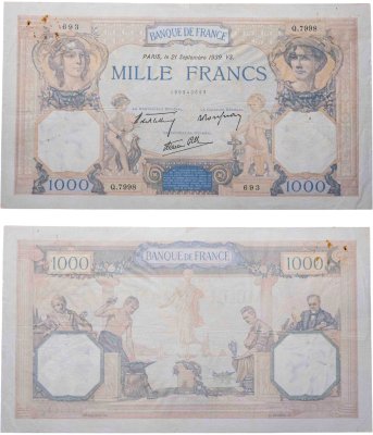 купить Франция 1000 франков 1939 (Pick 90с)