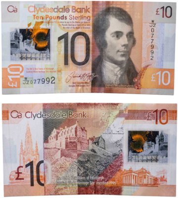 купить Шотландия 10 фунтов 2017 (Pick 229q) Clydesdale Bank пластик