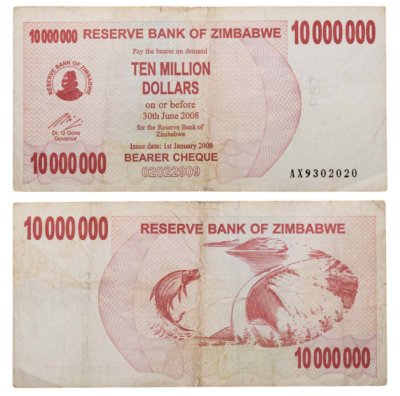 купить Зимбабве - 10000000 (10 миллионов) долларов 2008 "Рыба - Тигр" Pick 55a