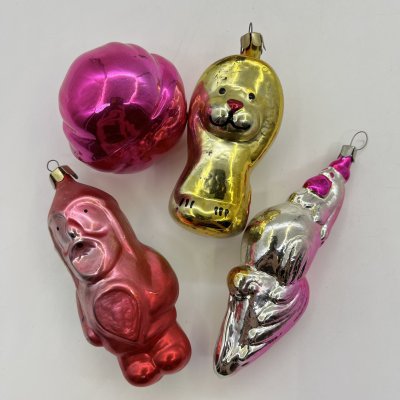 купить Набор из 4-х ёлочных игрушек, стекло, краска, СССР, 1960-1980 гг.