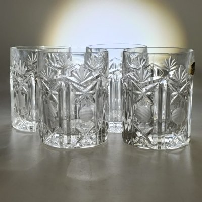 купить Набор из 4-х бокалов для крепких напитков с геометрическим декором, хрусталь, алмазная грань, Kristal Zajecar, Югославия, 1980-2000 гг.