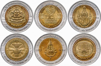купить Таиланд набор юбилейных монет 10 бат 2004 (6 штук)