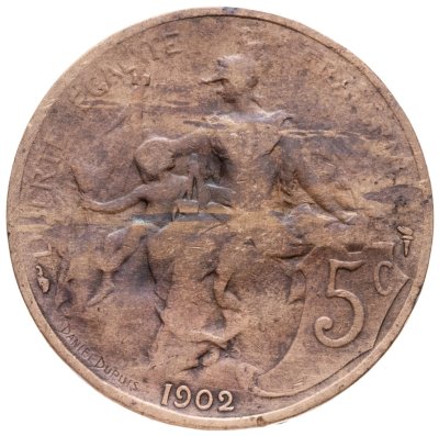 купить Франция 5 сантимов (centimes) 1902