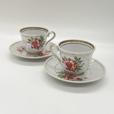 купить Набор из 2 кофейных пар с цветочным декором, фарфор, деколь, золочение, Ереванский фаянсовый завод, СССР, 1960-1980 гг.