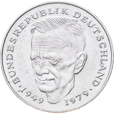 купить Германия 2 марки 1992 "Курт Шумахер, 30 лет Федеративной Республике (1949-1979)", знак монетного двора: "F" - Штутгарт