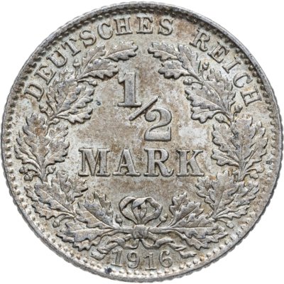 купить Германия 1/2 марки (mark) 1916 Знак монетного двора: "A" - Берлин