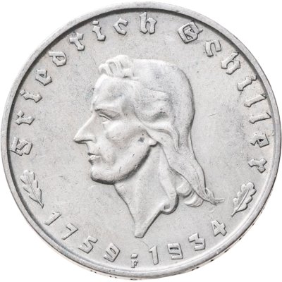 купить Германия, Третий рейх 2 рейхсмарки (reichsmark) 1934 "175 лет со дня рождения Фридриха Шиллера"
