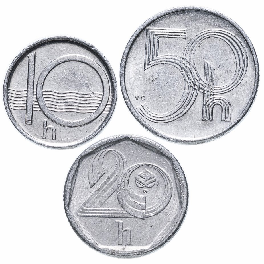 купить Чехия набор из 3 монет 10, 20 и 50 геллеров 1993-2008, случайная дата