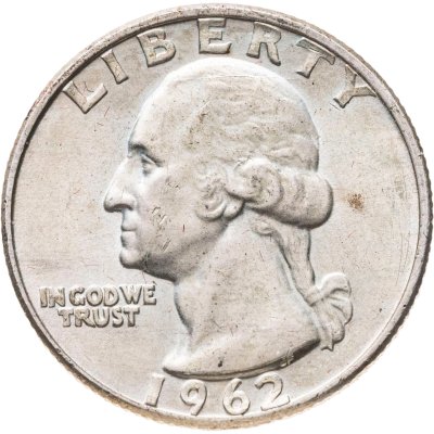 купить США 25 центов (квотер, 1/4 доллара, quarter dollar) 1962 D Washington Quarter (Вашингтон) знак монетного двора "D" - Денвер