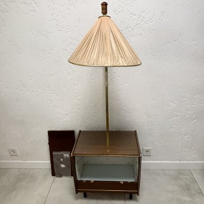купить Тумба барная с торшером, дерево, латунь, стекло, ткань, ГДР, 1960-1970 гг.