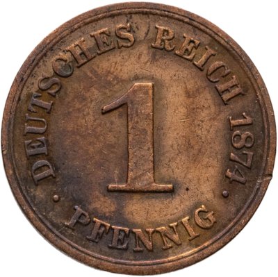 купить Германия 1 пфенниг (pfennig) 1874 G знак монетного двора: "G" - Карлсруэ