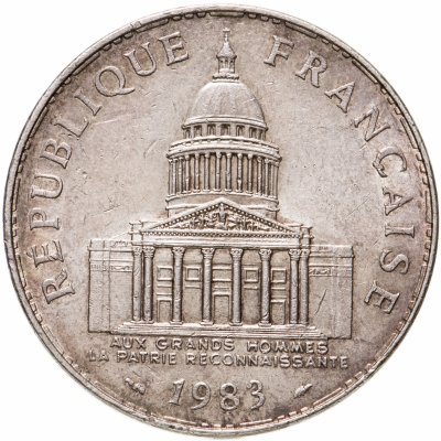Купить Франция 100 франков (francs) Пантеон 1982-1985, случайный год, серебро 900 пробы 15 грамм