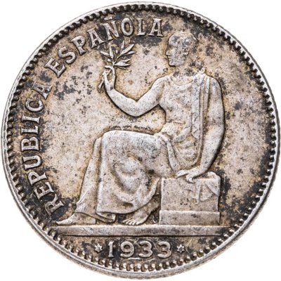 купить Испания 1 песета (peseta) 1933, 34 внутри звезд