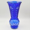 Купить Ваза кобальтового оттенка с декором в виде колосьев и линз, хрусталь, алмазная грань, Дятьковский хрустальный завод, СССР, 1950-1970 гг.