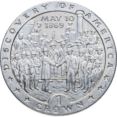 купить Остров Мэн 1 крона (crown) 1992 Открытие Америки - 10 мая 1869