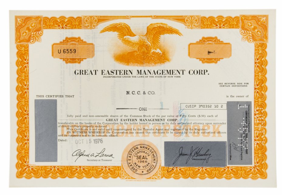 купить Акция США GREAT EASTERN MANAGEMENT CORP., 1968-1976 гг.