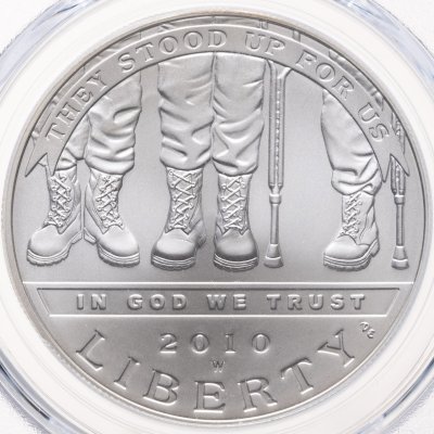 купить США 1 доллар 2010 "Ветераны - инвалиды войны" в слабе PCGS MS70