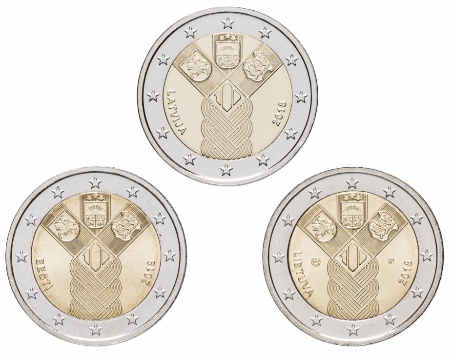 купить Латвия, Литва, Эстония набор из 3 монет 2 евро 2018 "Независимость прибалтийских государств"