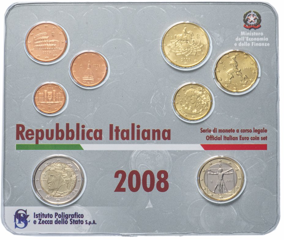 купить Италия 2008 официальный годовой набор евро из 8 монет в буклете