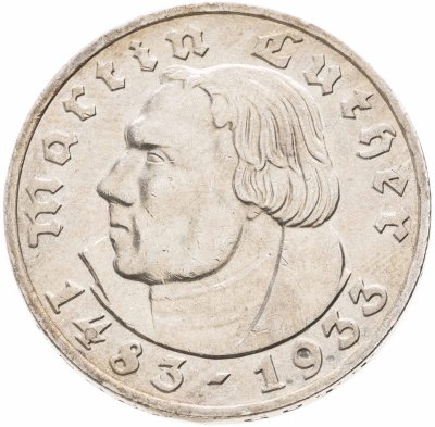 Купить Германия (Третий рейх) 5 рейхсмарок (reichsmark) 1933 "450 лет со дня рождения Мартина Лютера"