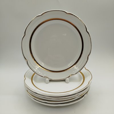 купить Набор из шести десертных тарелок, фаянс, золочение, Конаковский фаянсовый завод им. М.И. Калинина (ЗиК Конаково), СССР, 1974-1991 гг.