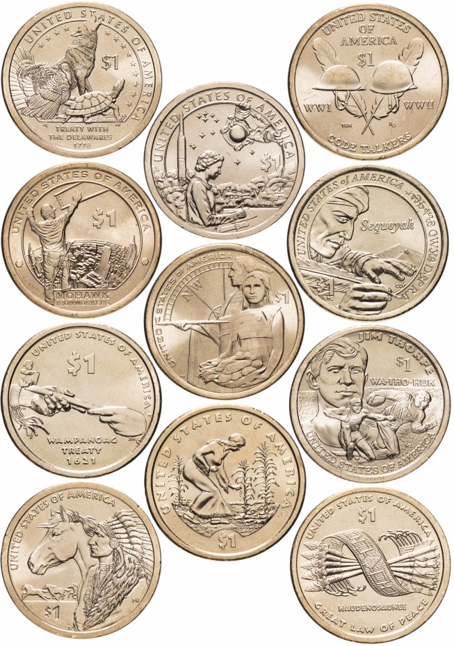 купить США набор монет 2009-2019 серии "Коренные Американцы" P (11 монет)