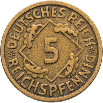 купить Германия 5 рейхспфеннигов (reichspfennig) 1925 A знак монетного двора "A" — Берлин