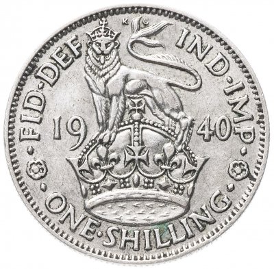 купить Великобритания 1 шиллинг (shilling) 1940 Английский шиллинг - лев, стоящий на короне