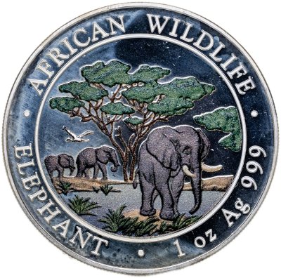 купить Сомали 100 шиллингов 2012 "Слоны цветная" частная модификация подлинной монеты